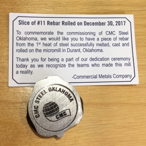 CMC Steel Commemorative Rebar From Durant Micro Mill